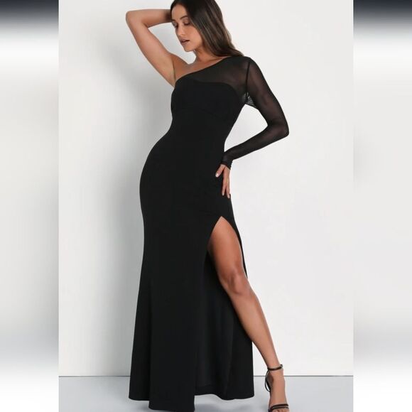 Lulus Keep it Interesting One Shoulder Maxi Dress in Black Size S - Picture 1 of 12